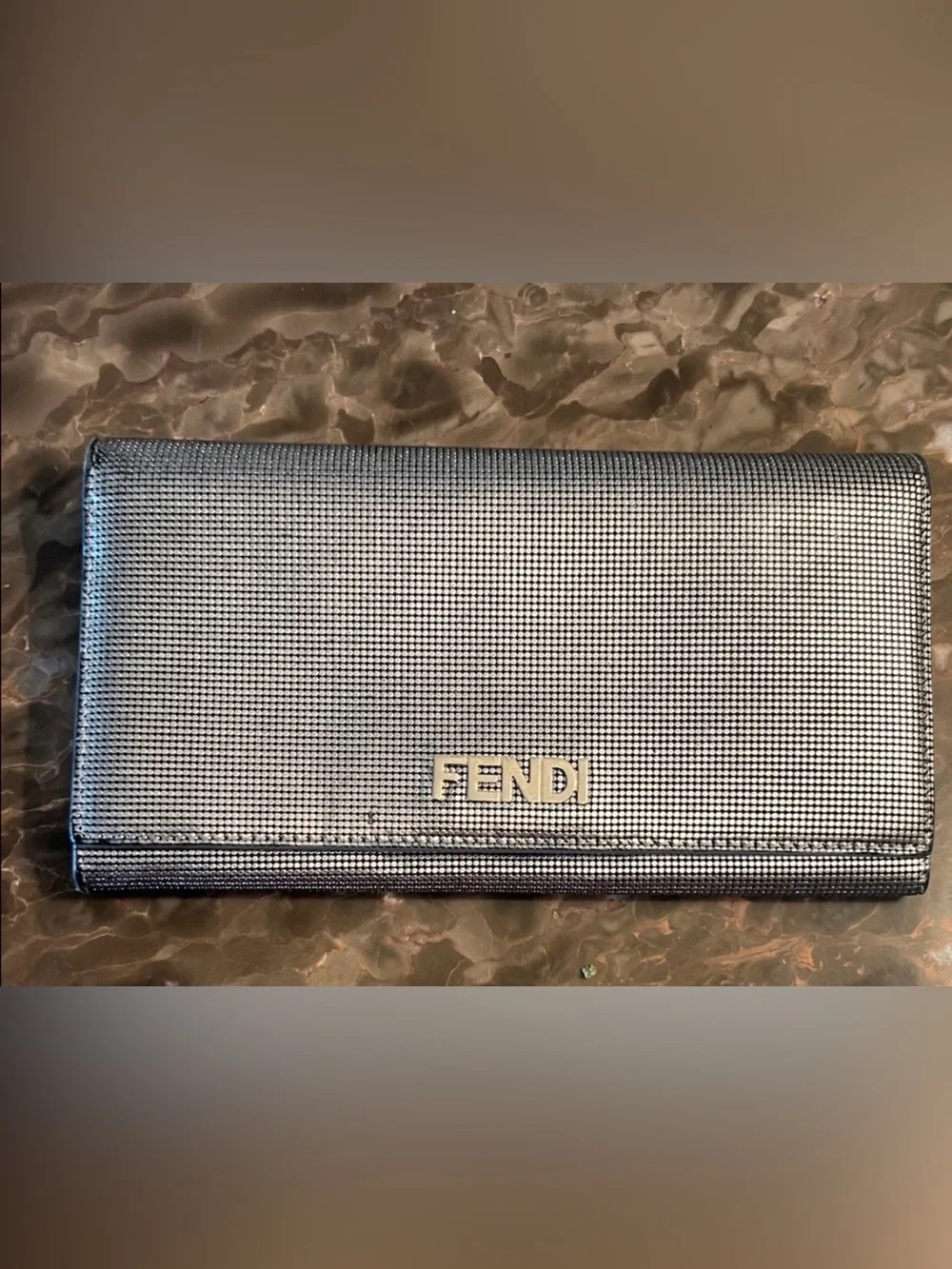 Fendi Silver Metallic Logo Wallet